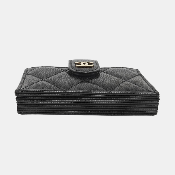 Quilted Grained Calfskin Card Holder Black
