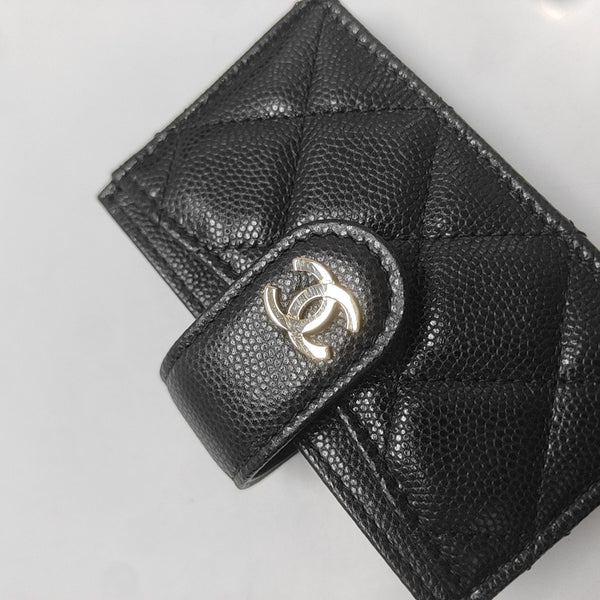 Quilted Grained Calfskin Card Holder Black