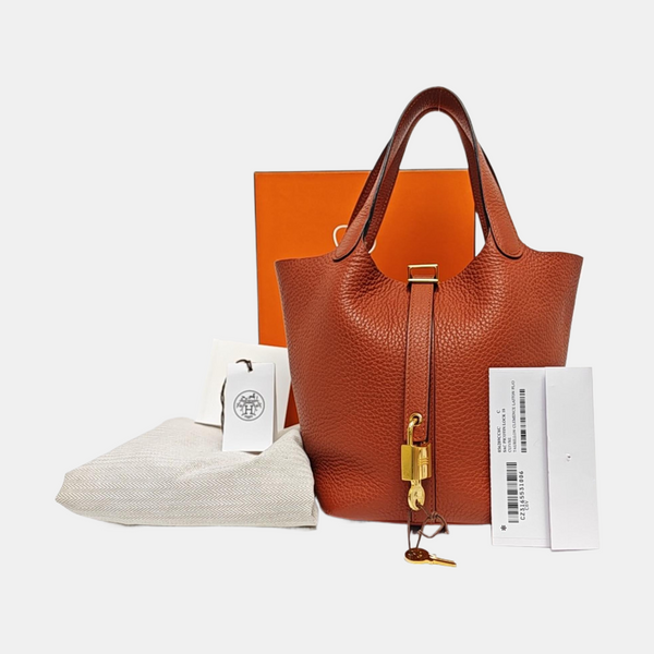 Authenticated pre-owned Picotin Lock 18 Clemence Brown - Top Handle Bag at Looply