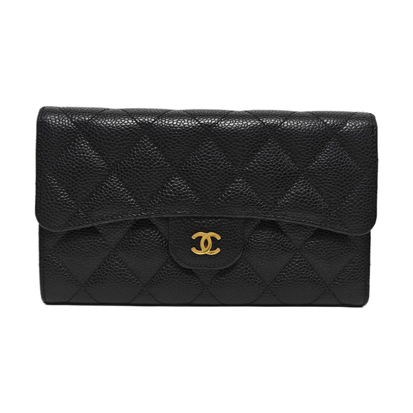 Quilted Grained Calfskin Wallet Black