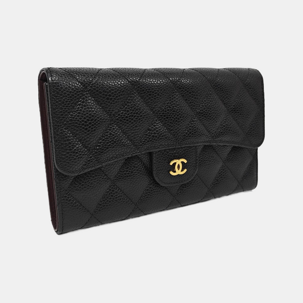 Quilted Grained Calfskin Wallet Black