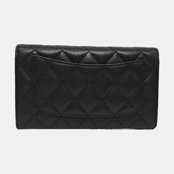 Quilted Grained Calfskin Wallet Black