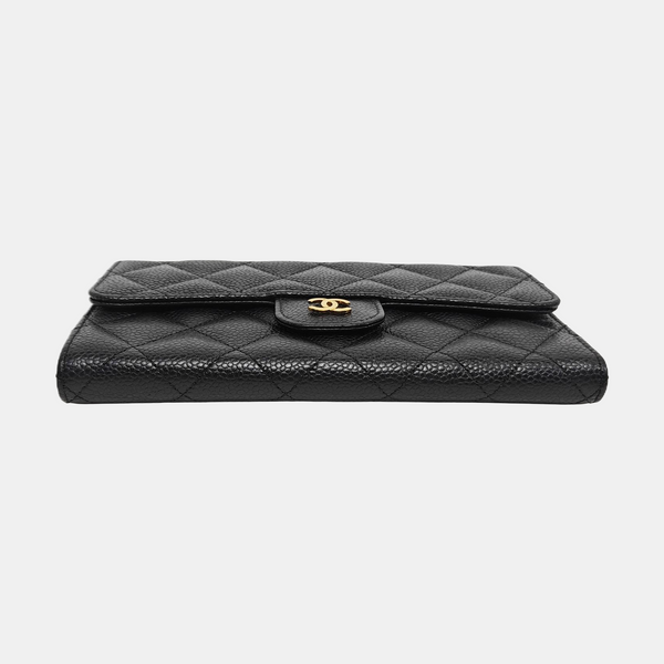 Quilted Grained Calfskin Wallet Black