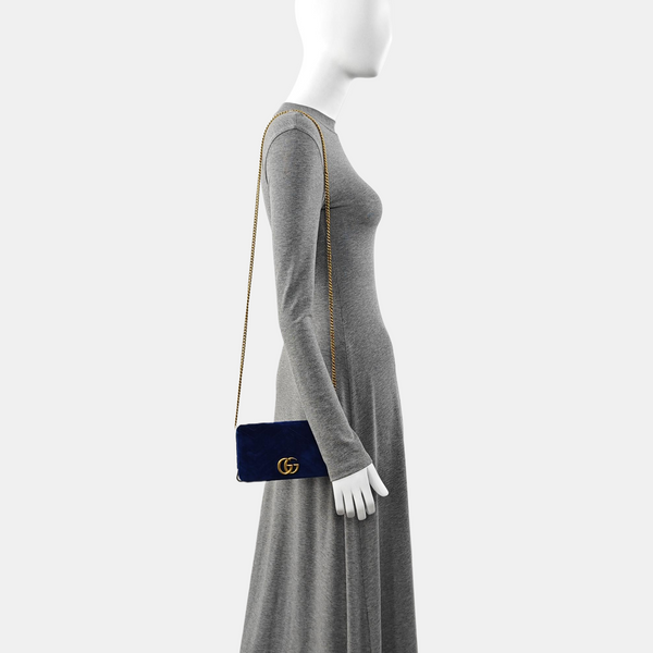 Authenticated pre-owned GG Marmont Velvet Blue - Shoulder Bag at Looply