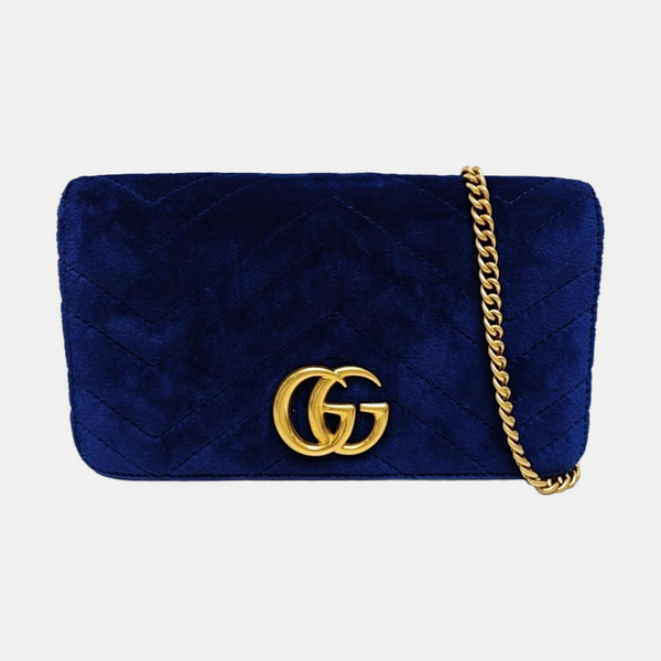 Authenticated pre-owned GG Marmont Velvet Blue - Shoulder Bag at Looply