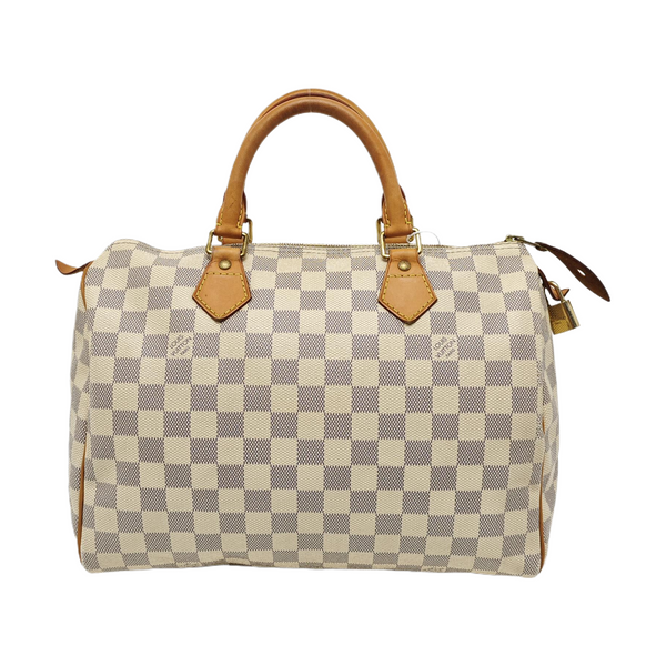 Authenticated pre-owned Speedy 30 Damier Azur Coated Canvas White - Top Handle Bag at Looply