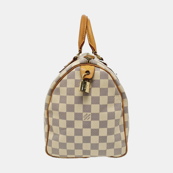 Authenticated pre-owned Speedy 30 Damier Azur Coated Canvas White - Top Handle Bag at Looply