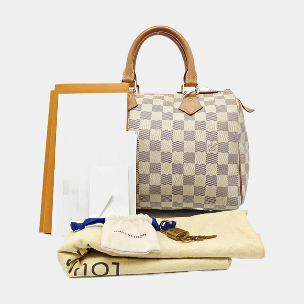 Authenticated pre-owned Speedy 25 Damier Azur Coated Canvas White - Top Handle Bag at Looply
