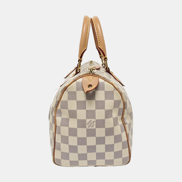 Authenticated pre-owned Speedy 25 Damier Azur Coated Canvas White - Top Handle Bag at Looply
