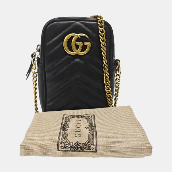 Authenticated pre-owned GG Marmont Mini Calfskin Black - Crossbody Bag at Looply