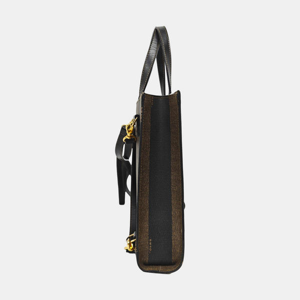 Bolso de hombro de lona revestida marrón