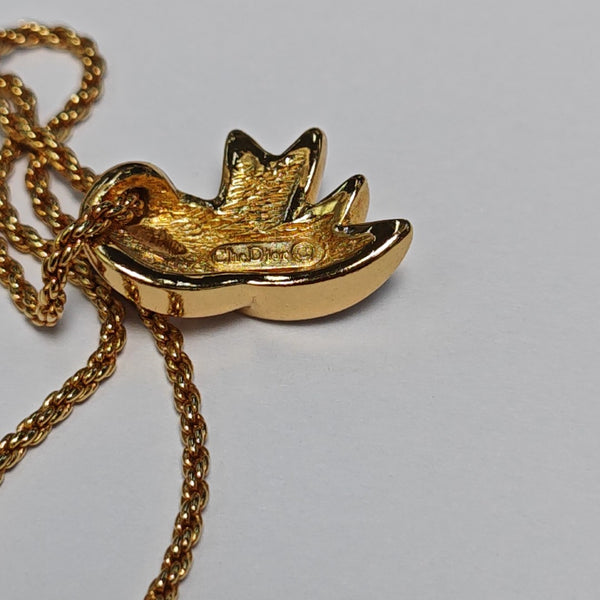 Authenticated pre-owned Vintage Crystal Bow Pendant Necklace Gold-tone Metal Necklace - Necklace at Looply