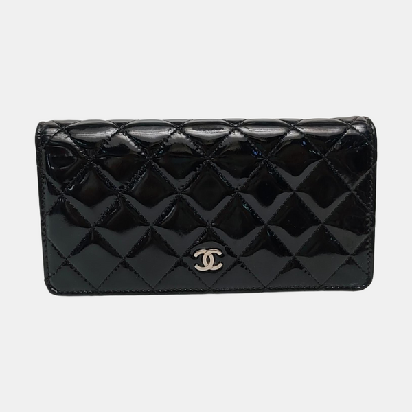 Quilted Patent Leather Wallet Black