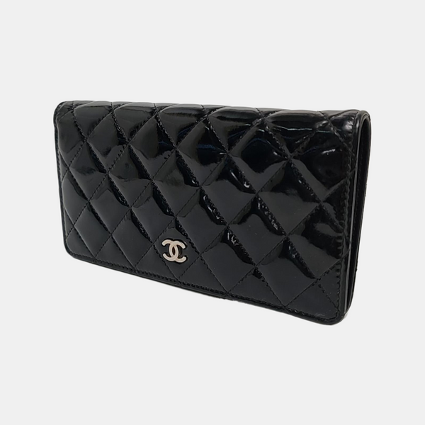 Quilted Patent Leather Wallet Black