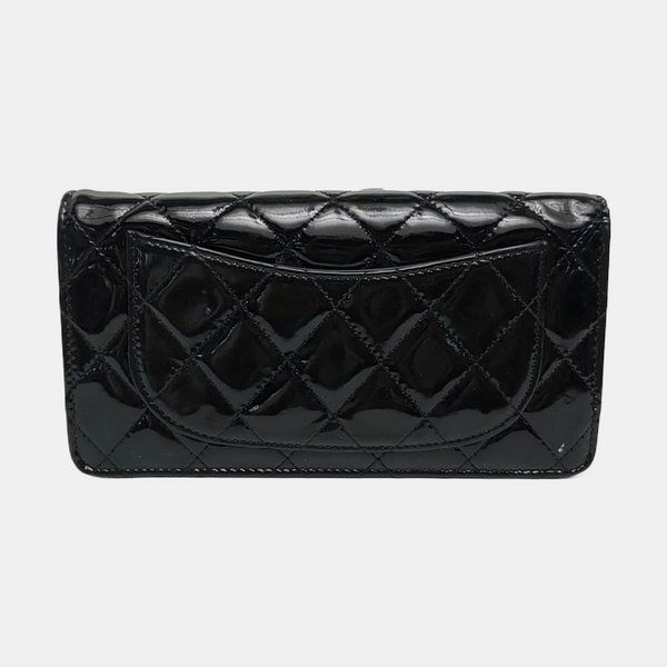 Quilted Patent Leather Wallet Black