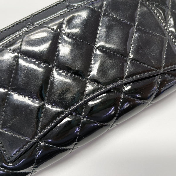 Quilted Patent Leather Wallet Black