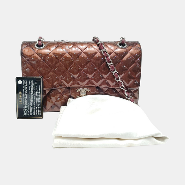 Authenticated pre-owned Classic Flap Medium Quilted Patent Leather Brown - Shoulder Bag at Looply