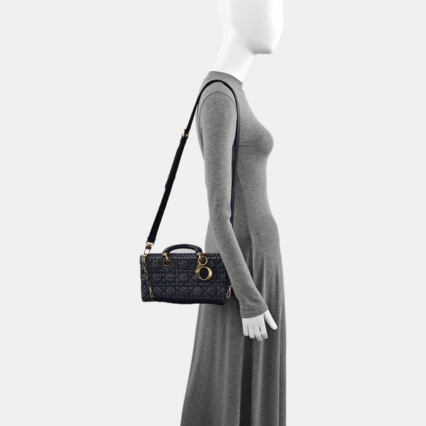 Authenticated pre-owned Lady D-Joy Medium Fabric Blue - Shoulder Bag at Looply