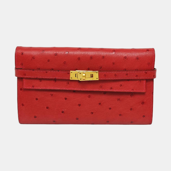 Authenticated pre-owned Kelly Ostrich Red Wallet - Wallet at Looply