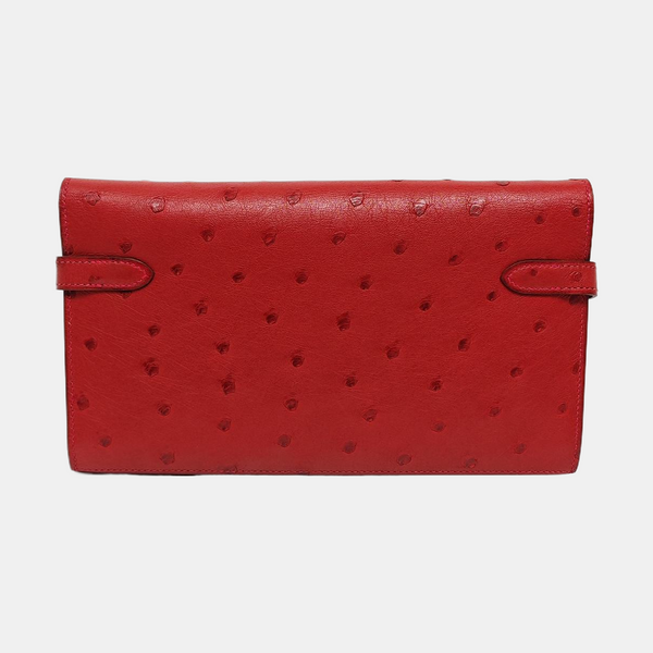Authenticated pre-owned Kelly Ostrich Red Wallet - Wallet at Looply