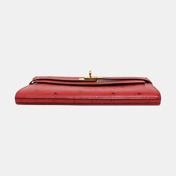 Authenticated pre-owned Kelly Ostrich Red Wallet - Wallet at Looply