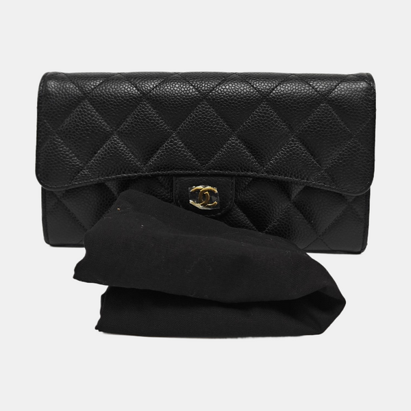 Authenticated pre-owned Classic Flap Quilted Grained Calfskin Black Wallet - Wallet at Looply