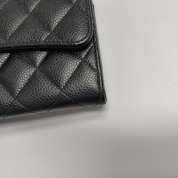 Authenticated pre-owned Classic Flap Quilted Grained Calfskin Black Wallet - Wallet at Looply