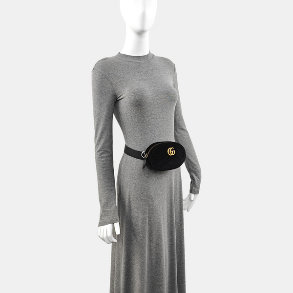Authenticated pre-owned GG Marmont Velvet Black - Belt Bag at Looply