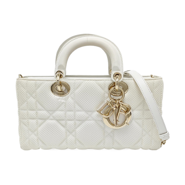 Authenticated pre-owned Lady D-Joy Medium Fabric White - Shoulder Bag at Looply