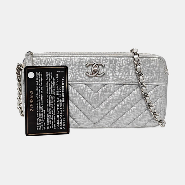 Chevron Grained Lambskin Silver