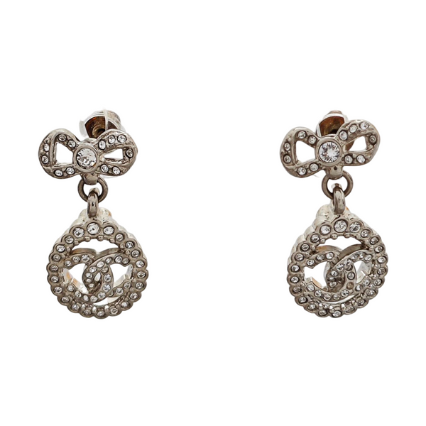 Authenticated pre-owned CC Small Pendant Stud Earrings Under 5cm Silver-tone Metal Synthetic Crystal Silver Earring - Earrings at Looply