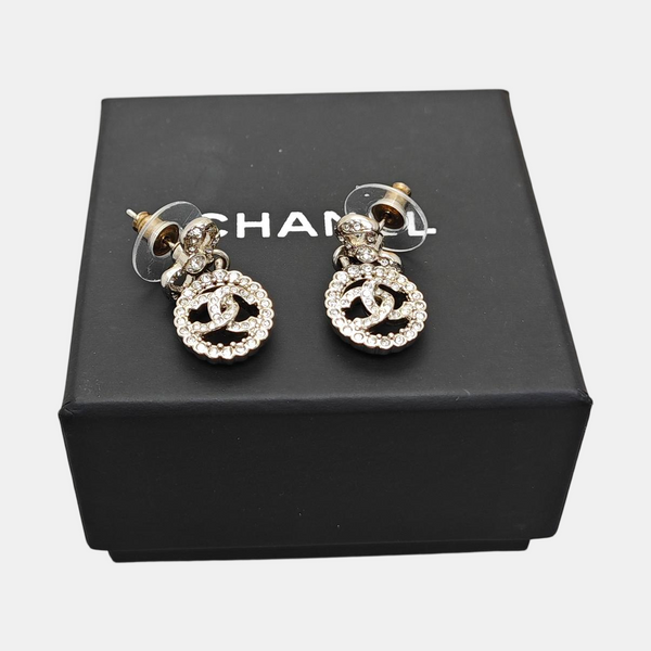 Authenticated pre-owned CC Small Pendant Stud Earrings Under 5cm Silver-tone Metal Synthetic Crystal Silver Earring - Earrings at Looply