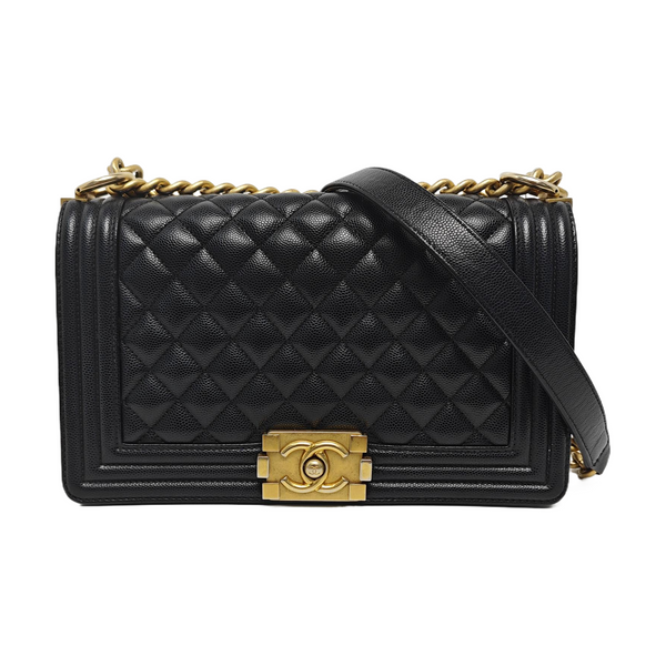 BOY CHANEL Medium Quilted Grained Calfskin Black