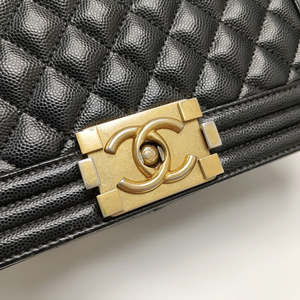 BOY CHANEL Medium Quilted Grained Calfskin Black