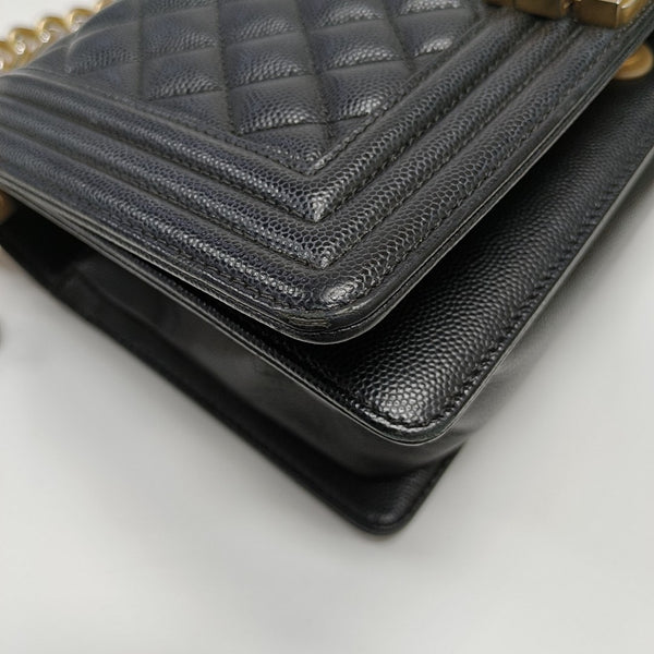BOY CHANEL Medium Quilted Grained Calfskin Black