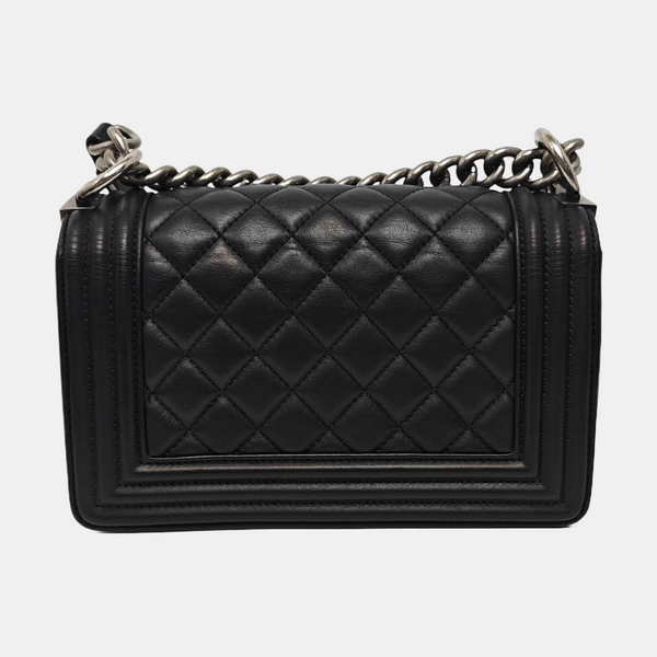 BOY CHANEL Small Quilted Grained Calfskin Black