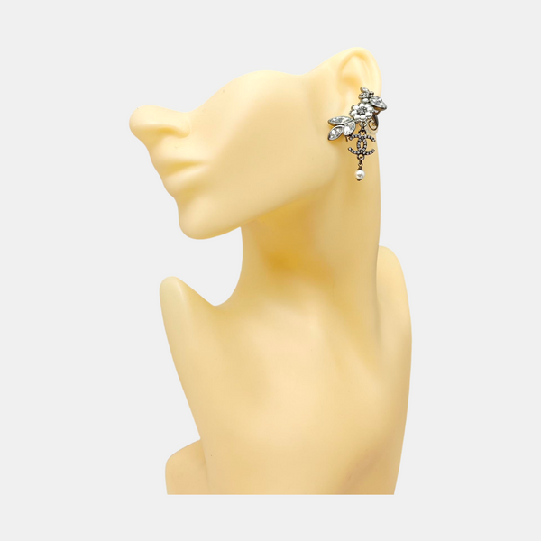 Authenticated pre-owned Silver-tone Metal Synthetic Crystal Faux Pearl Silver Earring - Earrings at Looply