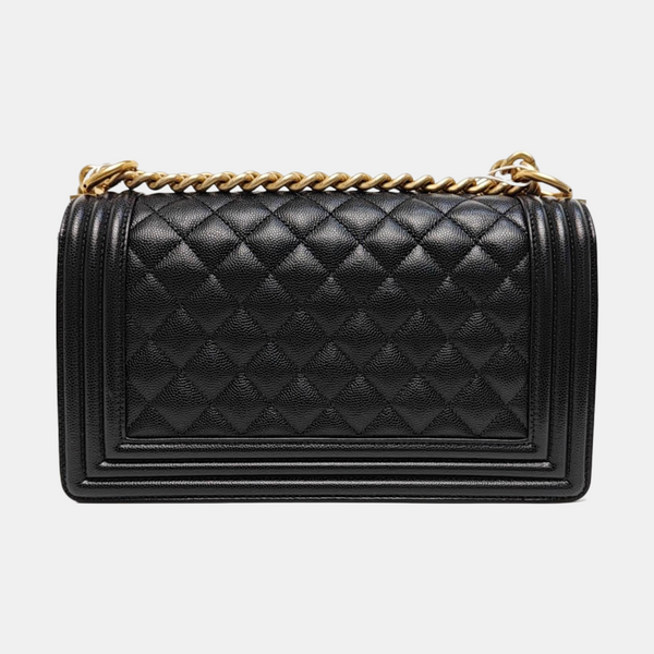 BOY CHANEL Medium Quilted Grained Calfskin Black