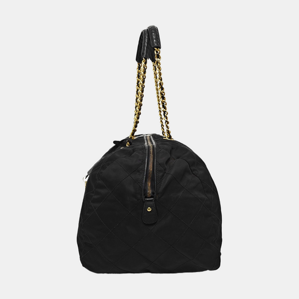 Quilted Nylon Top Handle Bag Black