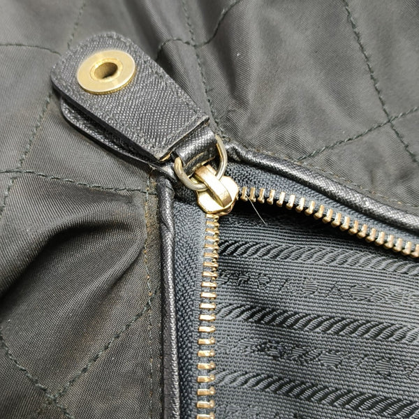 Quilted Nylon Top Handle Bag Black
