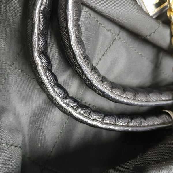 Quilted Nylon Top Handle Bag Black