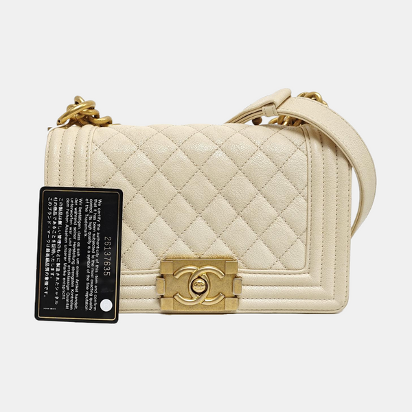 BOY CHANEL Small Quilted Grained Calfskin Beige