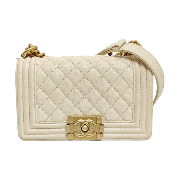 BOY CHANEL Small Quilted Grained Calfskin Beige
