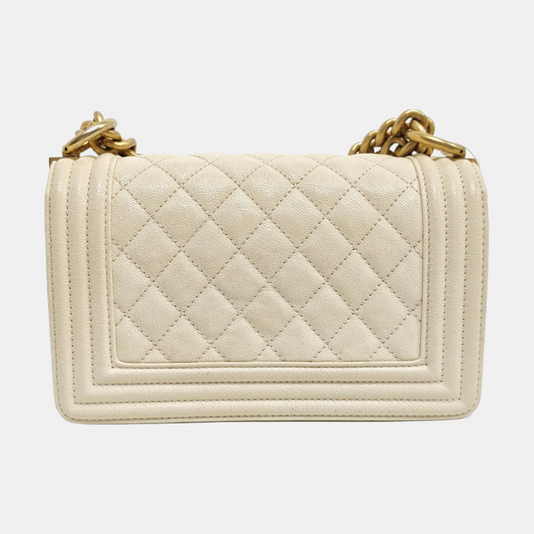 BOY CHANEL Small Quilted Grained Calfskin Beige