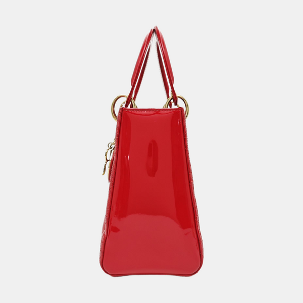 Lady Dior Medium Cannage Patent Leather Red