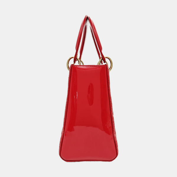 Lady Dior Medium Cannage Patent Leather Red