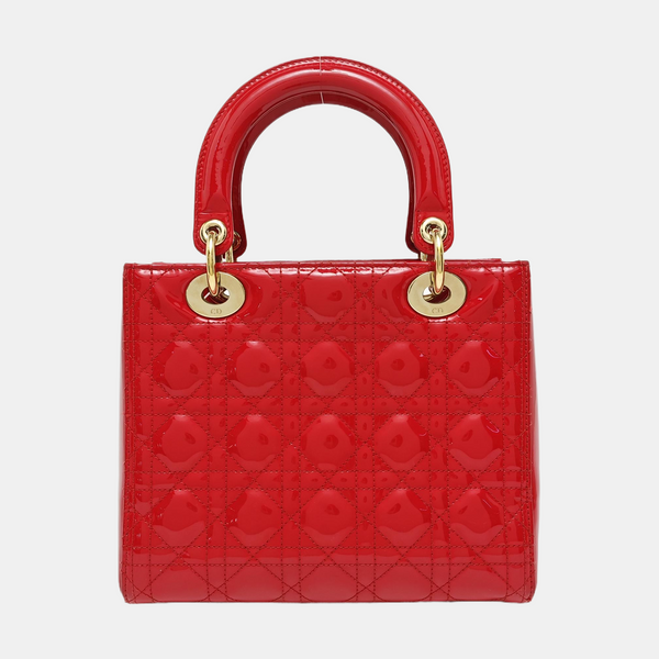 Lady Dior Medium Cannage Patent Leather Red
