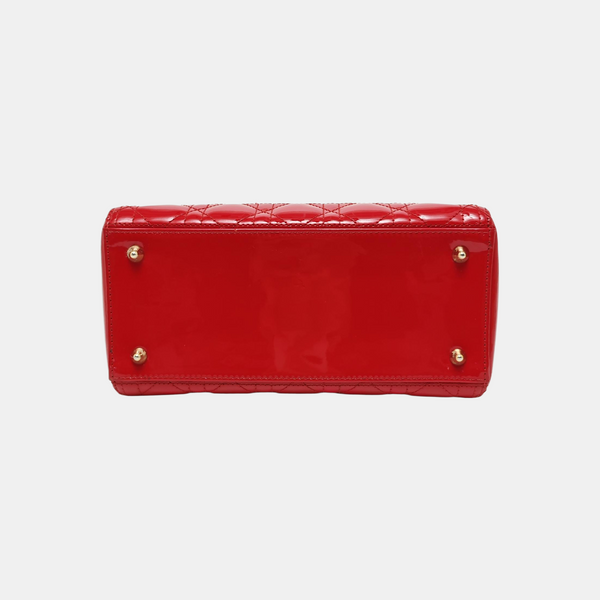 Lady Dior Medium Cannage Patent Leather Red