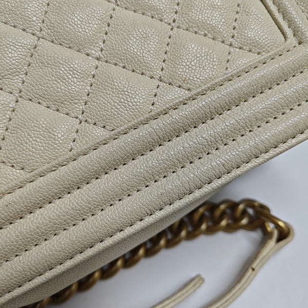 BOY CHANEL Small Quilted Grained Calfskin Beige