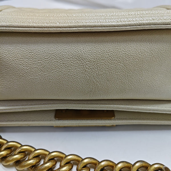 BOY CHANEL Small Quilted Grained Calfskin Beige